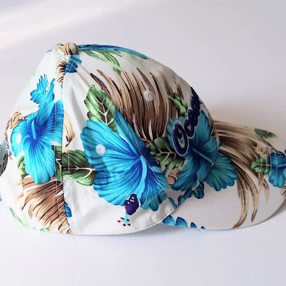 Lucky 7 Ocean City Maryland Hawaiian Floral Print Adjustable Hat Cap